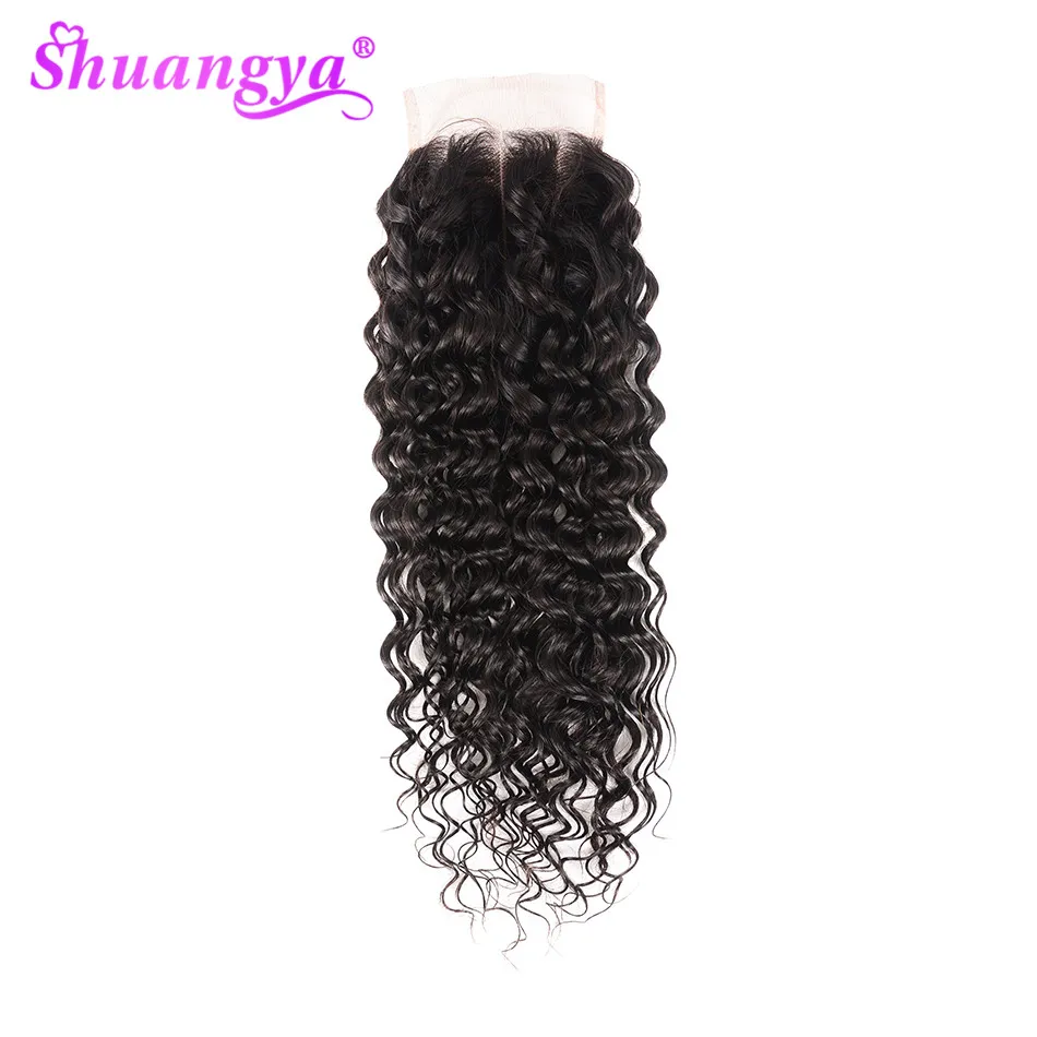 

Shuangya Hair Swiss Lace Closure Water Wave Closure 4x4 Lace Free/Middle/Three Part Remy Hair Human Hair Closure Natural Color