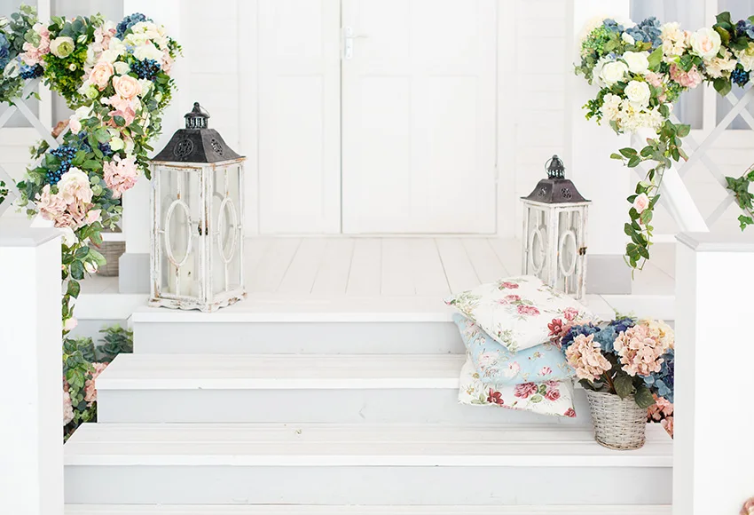 

Виниловый фон для студийной фотосъемки с изображением винтажного деревянного фонаря белого террасы весны Пасхи 7x5 футов на заказ 220 см x 150 см