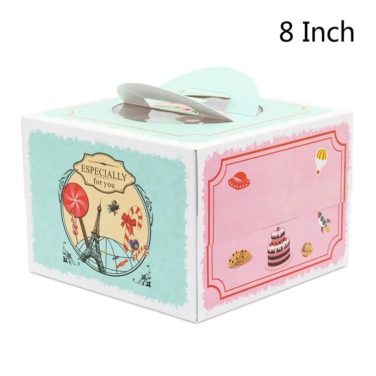 

50 Set 8 Inch Birthday Cake Box With Window Handle Kraft Paper Cheese Cake Boxes Wedding Party Cake Boxes For Kids 25x25x15cm