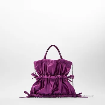 

women bag new Silk Bucket Tote bag Ruched Fashion Solid String shoulder bag handbag purse French MINI bag ladylike designer bag