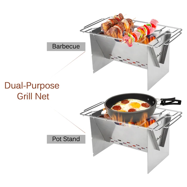Wood burning stove outdoor portable folding stainless steecooking stove with grill plate and bellow for  camping