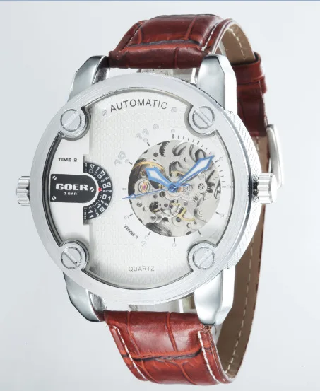 

Three Movement Goer Gao'er Retro Hollow out Fully Automatic Machinery Leather Strap Watch Men Business Watch