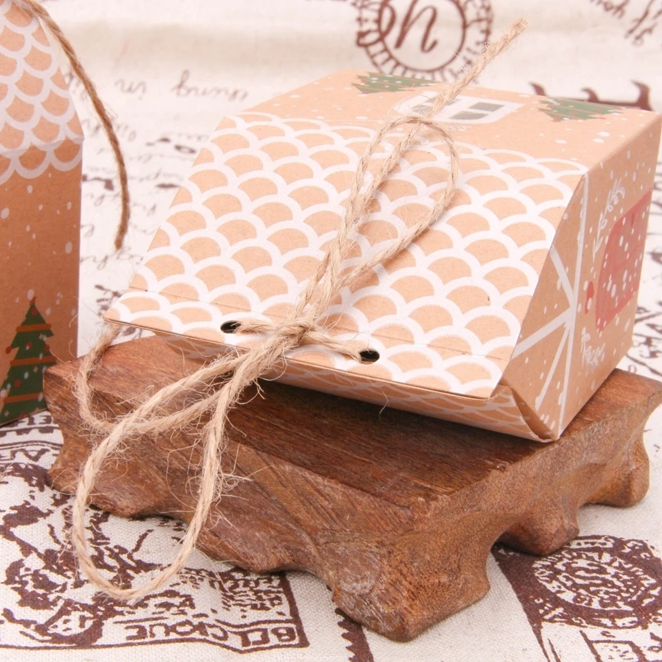 1 комплект рождественские конфеты подарочные пакеты в форме домика с веревками Рождественская елка пакеты печенья Счастливого Рождества гостей упаковочные коробки вечерние Декор