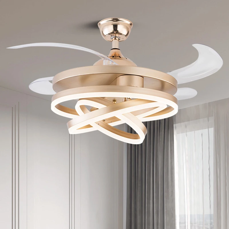 

LED Fan Light Dining Room Living Room Bedroom LED with Electric Fan Light Invisible Ceiling Fan with Lights Remote Control