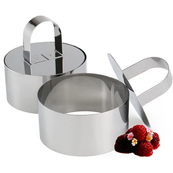 

Set of 7 - Round Stainless Steel Small Cake Rings, Mousse and Pastry Mini Baking Ring Mold with Pusher