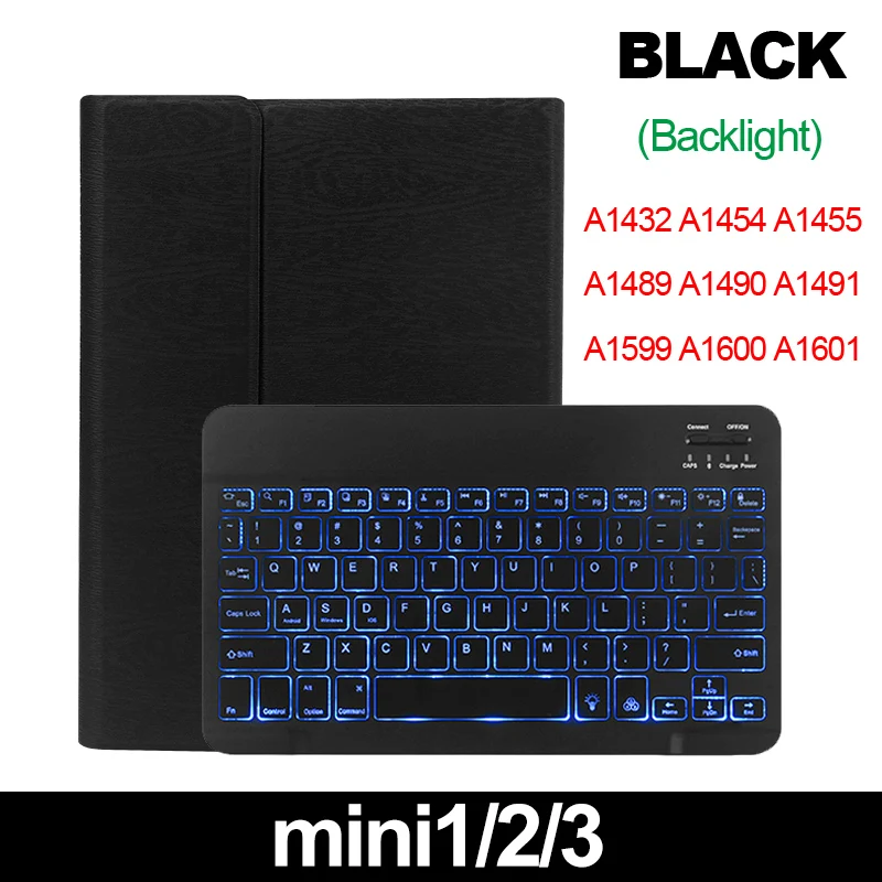 Black mini123 CS Bluetooth клавиатура чехол для Apple Ipad MINI 1 2 3 mini 4 MINI 5 клавиатура с подсветкой из искусственной кожи ультра тонкая задняя крышка Smart Cover Funda - Цвет: Black mini123 CS