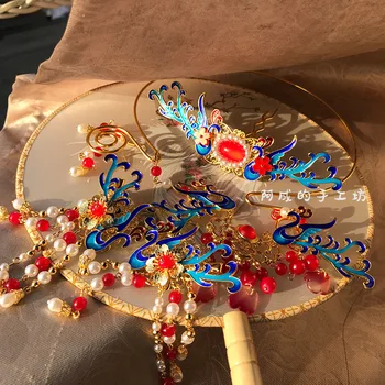 

Cloisonne Headdress Set Yingluo Antique Hair Ornaments Ancient Chinese Costume Accessories Palace Hairpin Classic Necklace Hairp