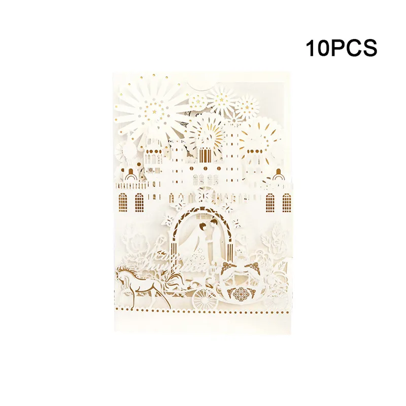3D Wedding Invitations Card Elegant Bride and Groom Castle 18*12.5CM Wedding Favors Laser Cut Envelopes Wedding Party Decoration - Цвет: Белый