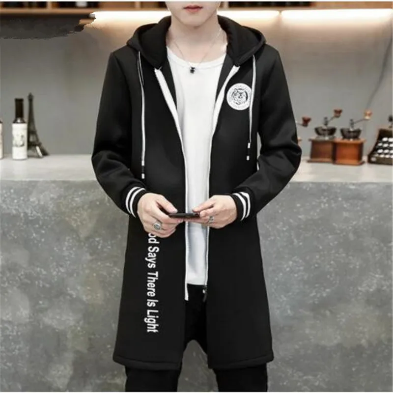 New Autumn Winter Mens Trench Coat With Hat Slim Fit Mens Casaco Print Letters Long Sleeve Manteau Homme Long Plus Size