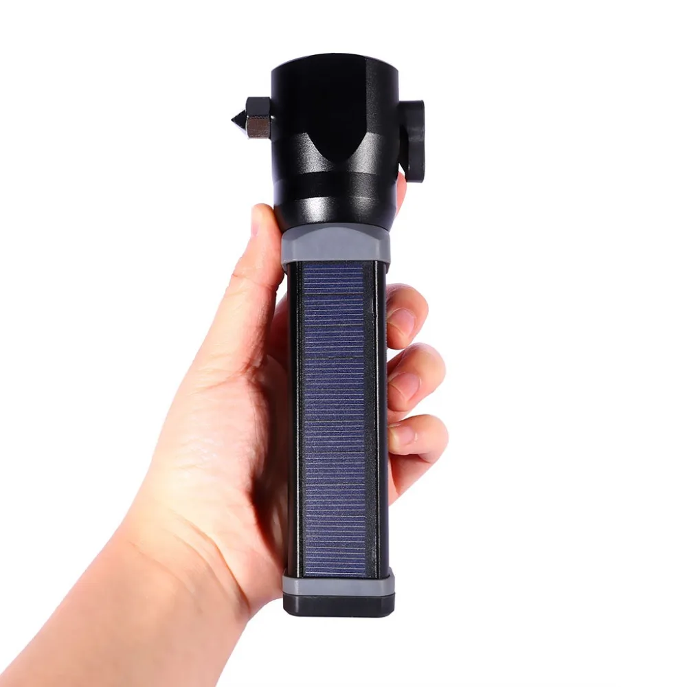 Solar aluminum flashlight LED with cutting broken window light USB rechargeable riding light flashlight 500 lumens 35A8 (10)