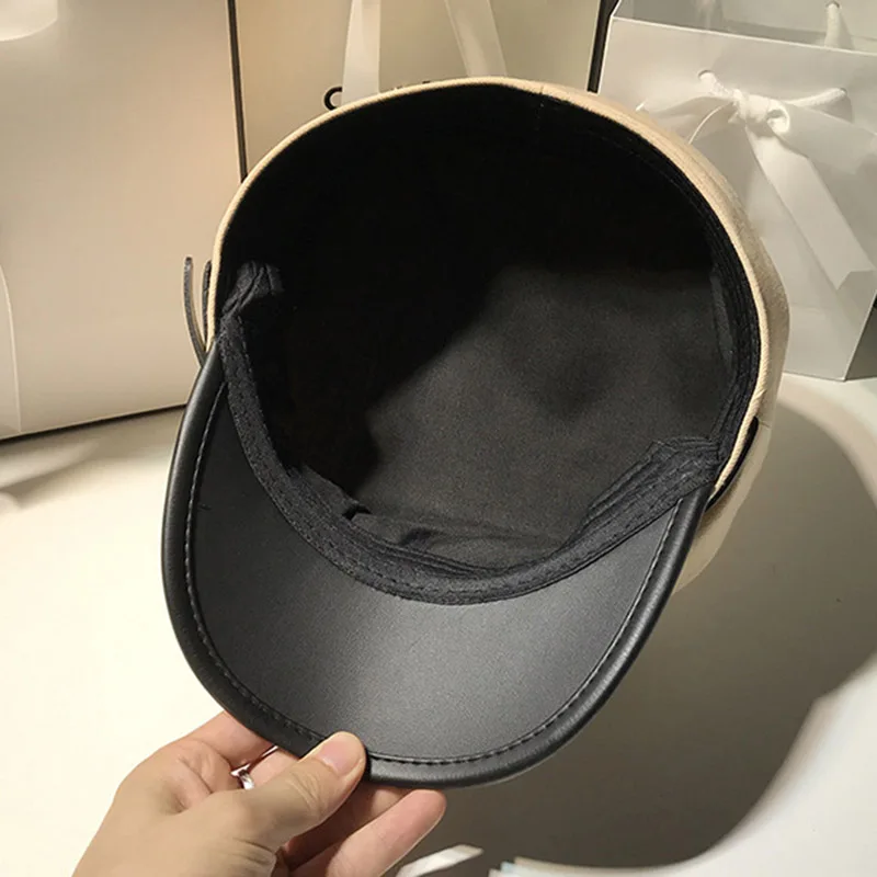 Women Black Military Hats Berets Autumn Winter England Fashion Pu Leather Patchwork Harajuku Newsboy Caps With Belt Female