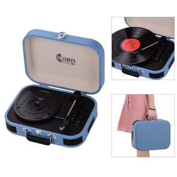 

VMO-007 Vinyl Record Player Wireless BT 3-Speed Suitcase Turntable with USB Playback Encoding Control RCA Output AUX Input