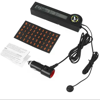 

Car Digital Campass Clock Thermometer 12V Voltage Meter Lcd Backlight Icing Alarm Temporary Parking Decor