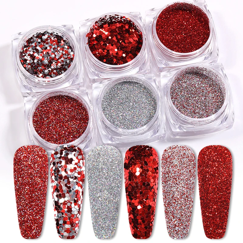 6pcs/set Aurora White Sequins Nail Art Glitter Powder Dust Flakes Decoration