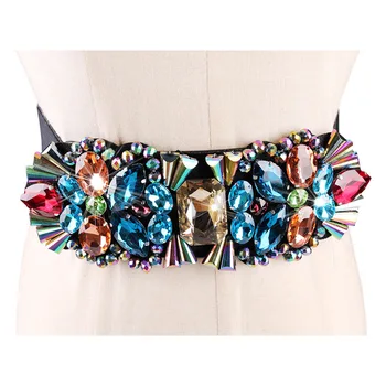 

Luxury Rhinestone Women Waist Belt Elastic Waistband Colorful Crystal Decorate Corset Belt Dress Jeans Belt Fashion Accessories