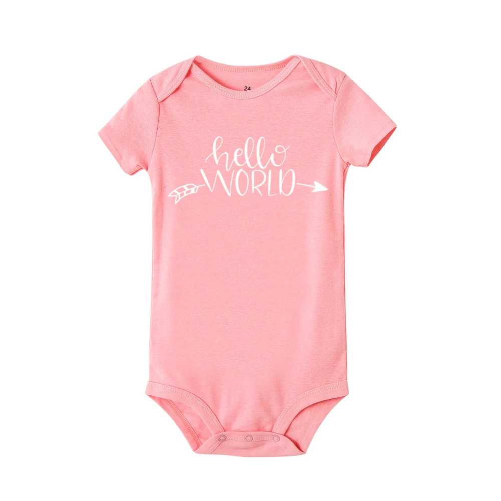 Летняя одежда для маленьких мальчиков и девочек, хлопковый комбинезон с надписью «Hello World», комбинезон для детей, одежда для малышей и новорожденных - Цвет: R070-SRPPK-