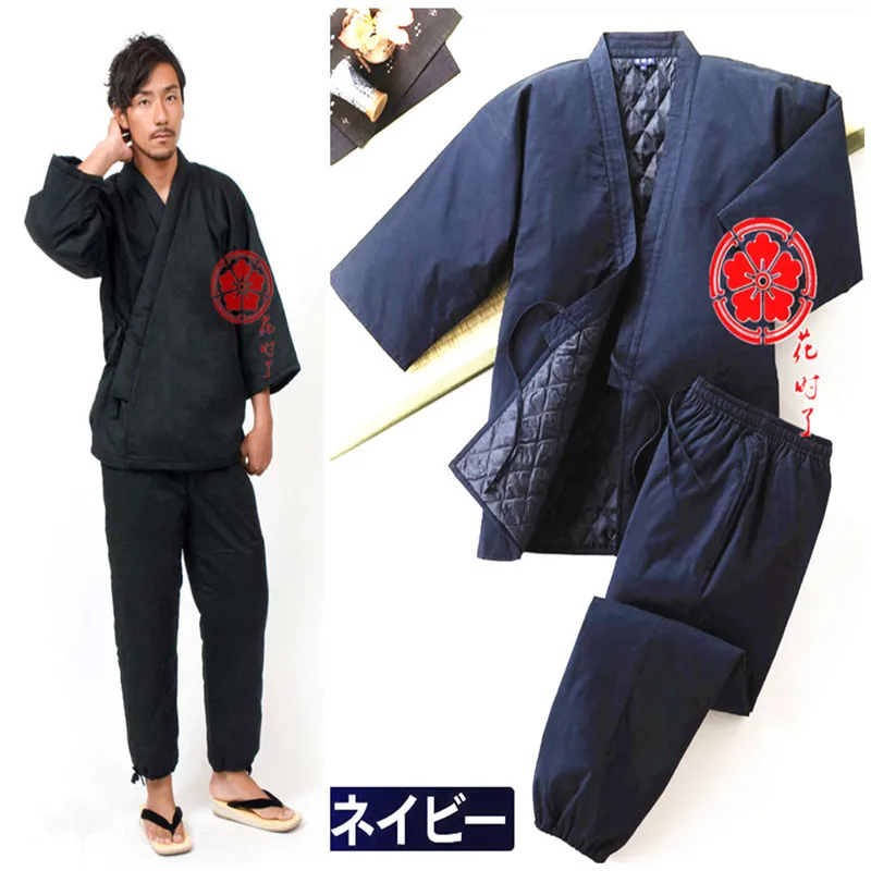Японское кимоно Jinbei хаори Мужская стеганая Домашняя одежда полуоблегающие
