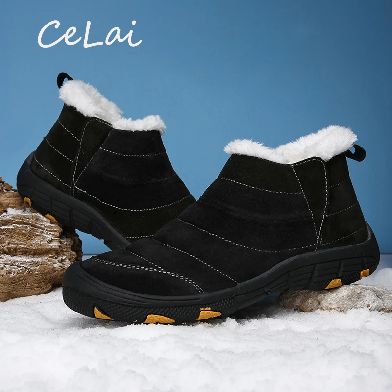 

Winter Boots Men Warm Booties Unisex Snow Boots Male Plush Inside Anti Skid Bottom Waterproof Ski Shoes zapatos de mujer A-090