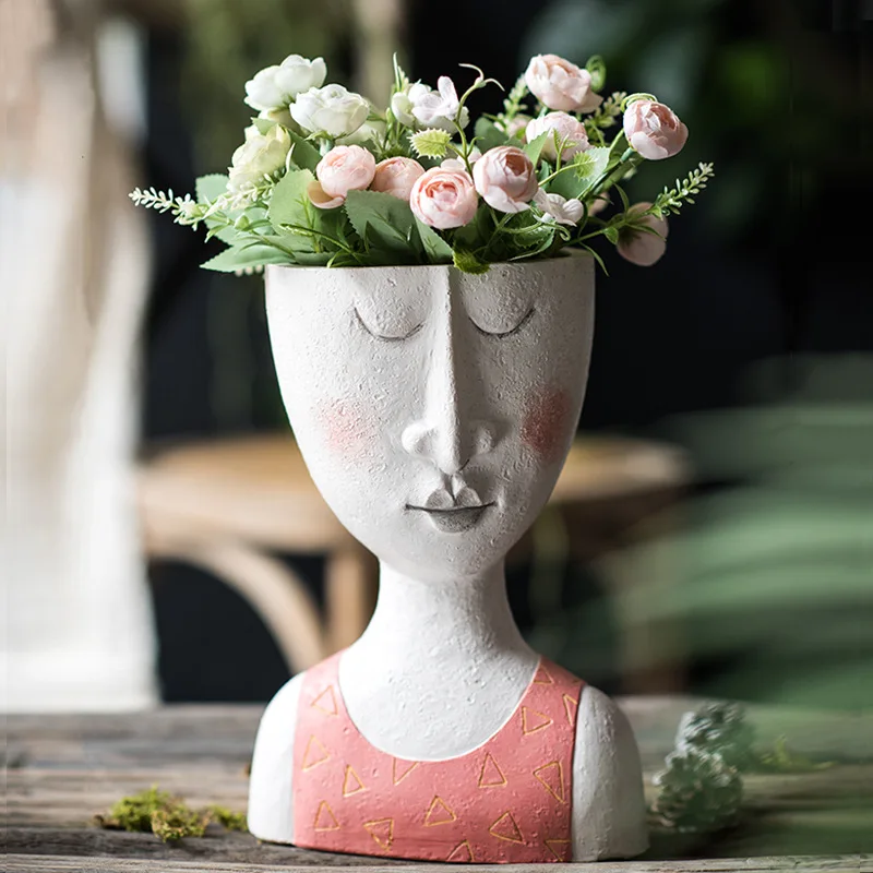 

Art Portrait Flower Pot Vase Sculpture Resin Human Face Family Flower Pot Handmade Garden Storage Flower Arrangement Home Decor