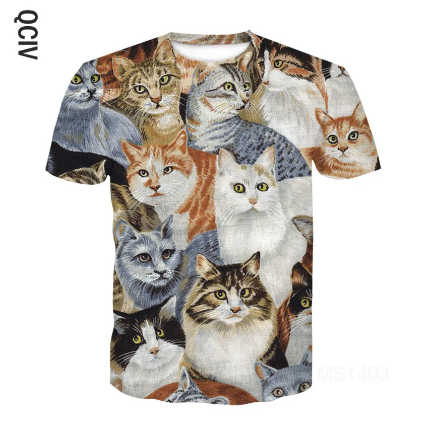 

Summer cat doll 3D printing cartoon short-sleeved T-shirt children's clothing round neck casual top T-shirt streetwear 4T-14T