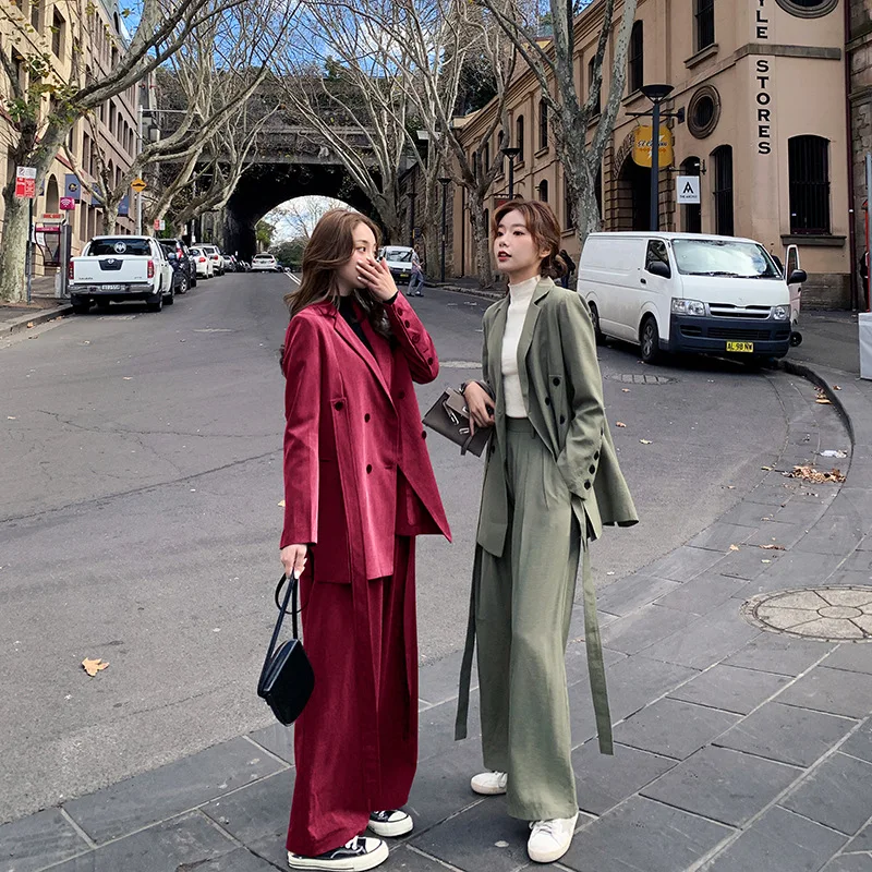 

Fall 2021 new loose fashion suit suit wide leg pants solid color double breasted slim suit women