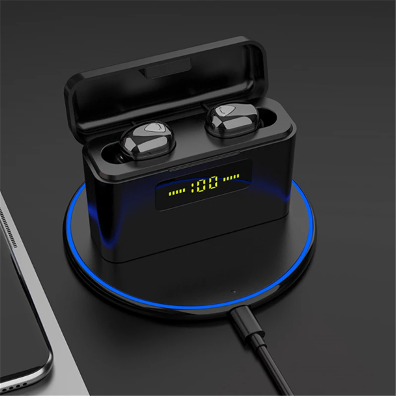 Светодиодный дисплей, Bluetooth наушники, Hi-Fi, стерео, беспроводные наушники, Спортивная гарнитура с 2000 мАч, Дополнительный внешний аккумулятор, поддержка Qi, Беспроводная зарядка