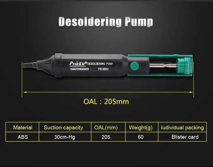 Pro’skit Proskit 8PK-366N-G Suction Tin Solder Suckers Desoldering Gun Soldering Iron Pen Hand Tools Desoldering Pump