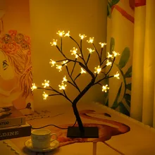 Lampe LED thème arbre Sakura, 24/48 diodes, alimentation USB, avec interrupteur, luminaire décoratif d'intérieur, idéal pour la chambre d'un enfant ou comme décoration de noël