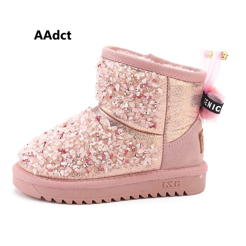 AAdct/; ботинки принцессы для маленьких девочек; теплые детские зимние ботинки с хлопковым мехом для маленьких девочек; брендовая новая детская обувь; стразы