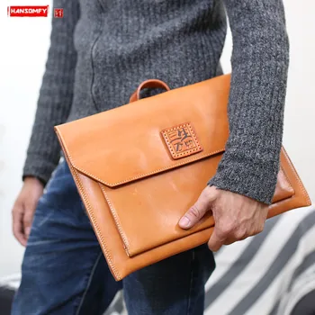 

Men Handbags Sleeve Case Genuine Leather Notebook Bags Retro Vegetable Tanned Leather for Macbook Apple 13.3-inch Laptop Bag