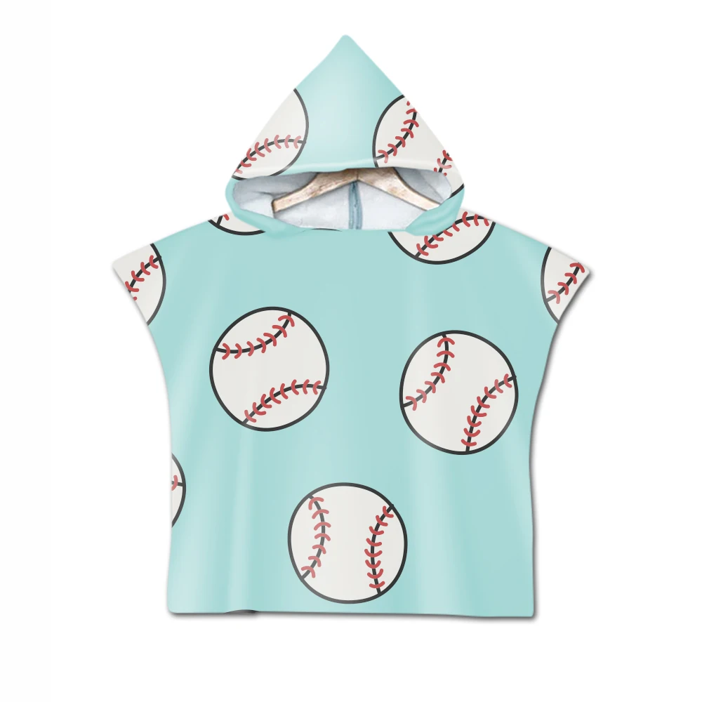 Rugby Baseball 3D Printing Cartoon Sport Pattern Beach Towel Baby Children Hooded Bath Towel Baby Boys Girls Bath Soft Towel - Цвет: Небесно-голубой