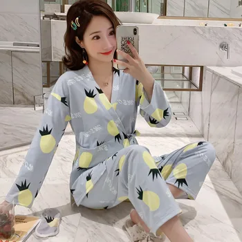 

Autumn 2020 kimono printed women's pajamas, new long-sleeved cardigan women's pajamas home service suit (send blindfold)