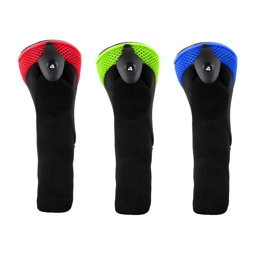 3Pcs Long Neck Headcover Golf Club Rescue Head Covers Golf Hybrid Headcovers Golf Gift Sets Flag Putters Clubs Gear Accessories