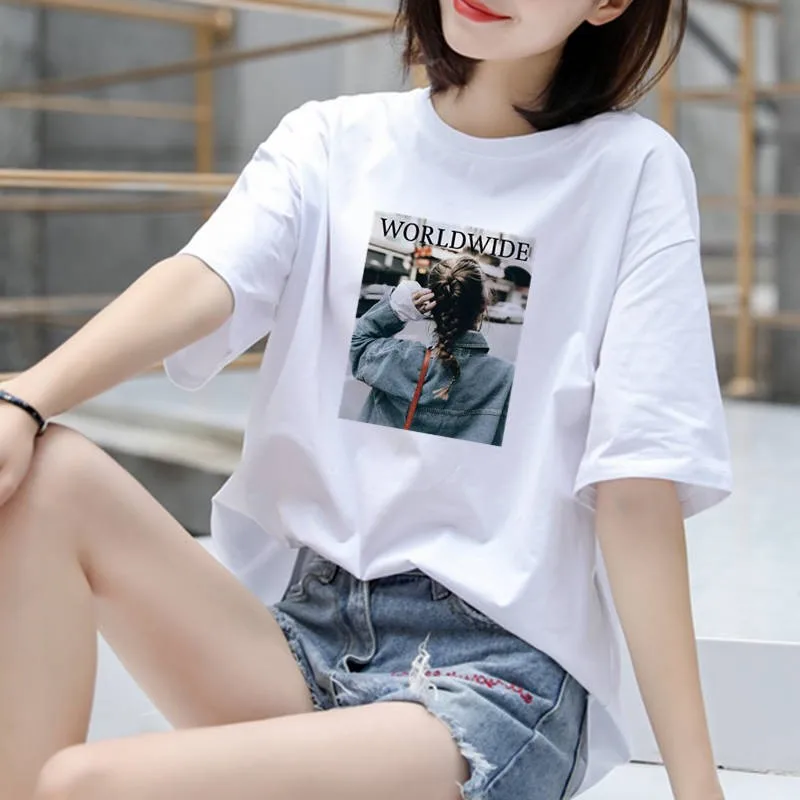 

Spring new single / two-piece cotton white short-sleeved t-shirt female Korean loose large size summer half-sleeved shirt