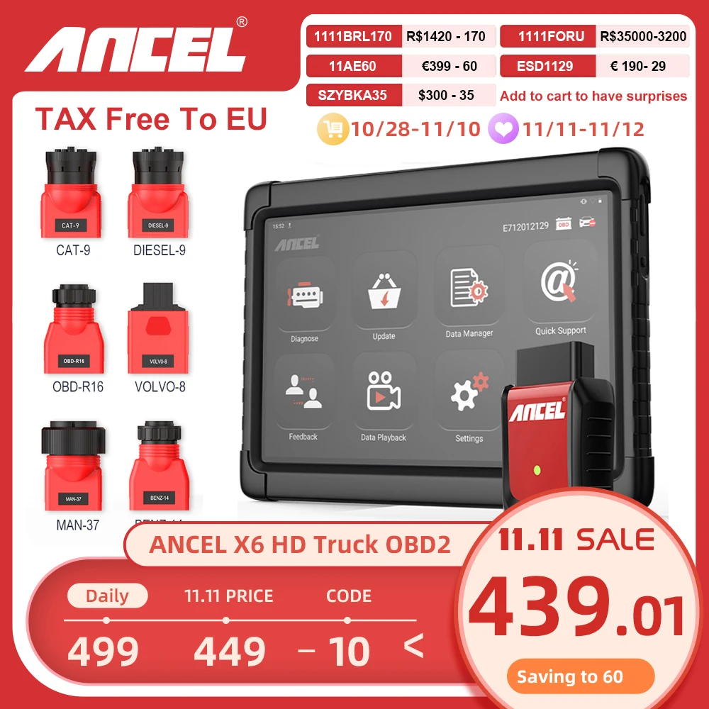 Диагностический инструмент ANCEL X6 HD 24 В для грузовиков Volvo сканер дизельного