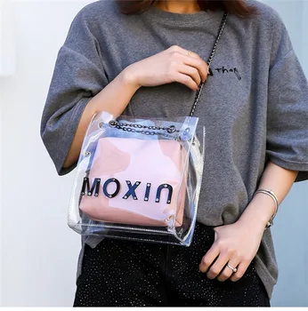 

Summer new transparent bag jelly bag Korean style chain bag shoulder bag messenger bag ladies messenger bag