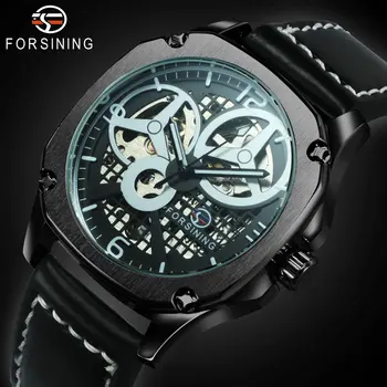 

FORSINING Casual Automatic Watch for Men Square Dial Skeleton Mechanical Mens Watches Top Brand Luxury Leather Strap Wristwatch
