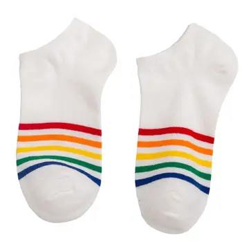

Women Harajuku Cotton Ankle Boat Socks Rainbow Colorful Stripes Low Cut Hosiery