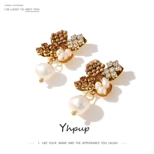Yhpup барокко натуральный жемчуг Роскошные Длинные серьги Стразы сережки oorbellen для женщин ювелирные изделия подарок S925 Post
