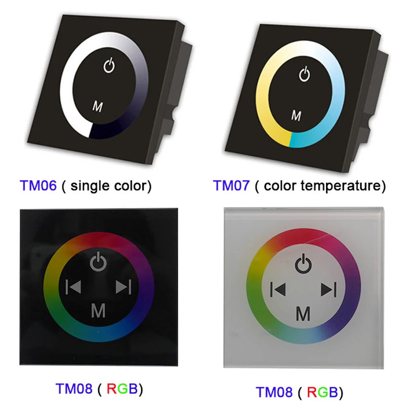 

TM06 TM07 TM08 DC12V-24V wall mounted single color/CT/RGB led Touch Panel Controller glass dimmer switch for LED Strip light