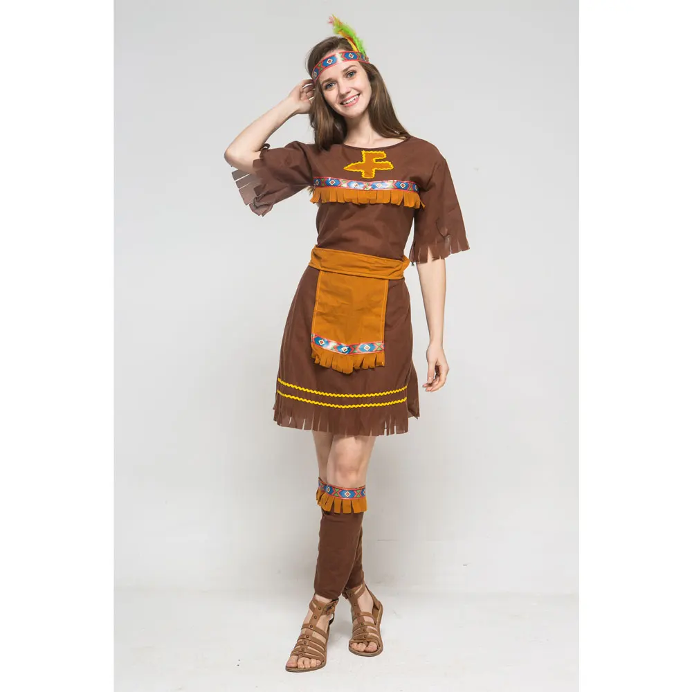 Cosplay Costume Adult Couple Indian Native Clothes Women Men Primitive Man Caveman Tassel Halloween Carnival Party Fancy Dress