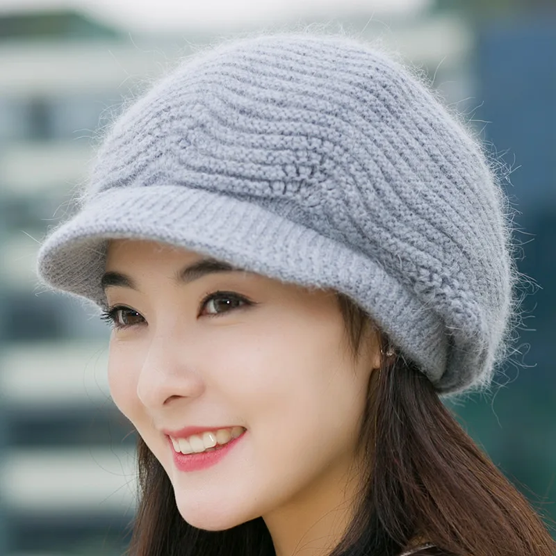 Подарок для женщин девушка осенняя зимняя шапка уличная бархатная теплая дикая Вязаная Шерстяная Шапка s Tide модные шапки стильные однотонные кепки шапки - Цвет: Серый