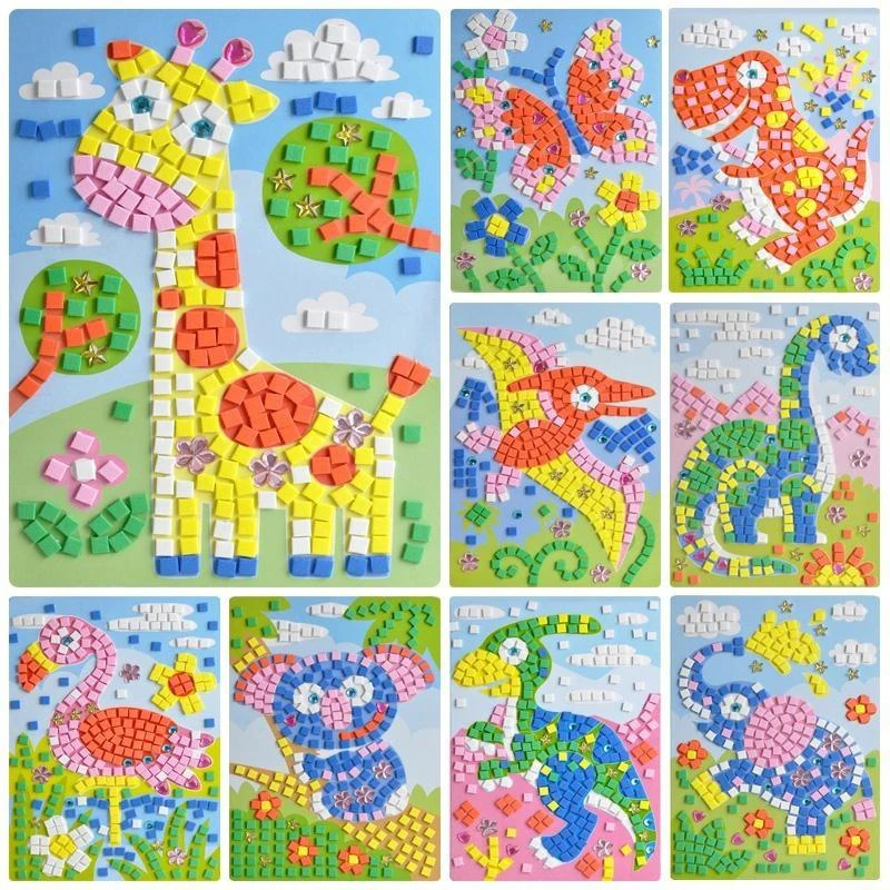 

Handmade 3D Puzzle Art EVA Cartoon Crystal 3D Diamond Sticker Toys Creative Educational Toys For Kids DIY Foam Mosaic Stickers