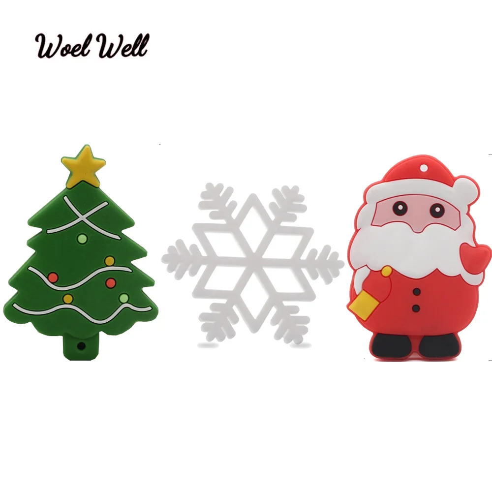 

Woel Well 1pcs Santa Claus Snowflake Christmas tree Silicone Teether Perle Cartoon Infant Teething Care Chew Teething Toy Baby Teether