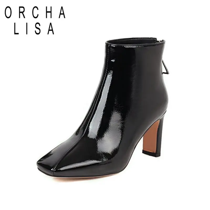 

ORCHA LISA 2020 Sexy Ankle boots for Women winter short booties 8cm high heels zipper Party Shoes black Big size 17 botas mujer