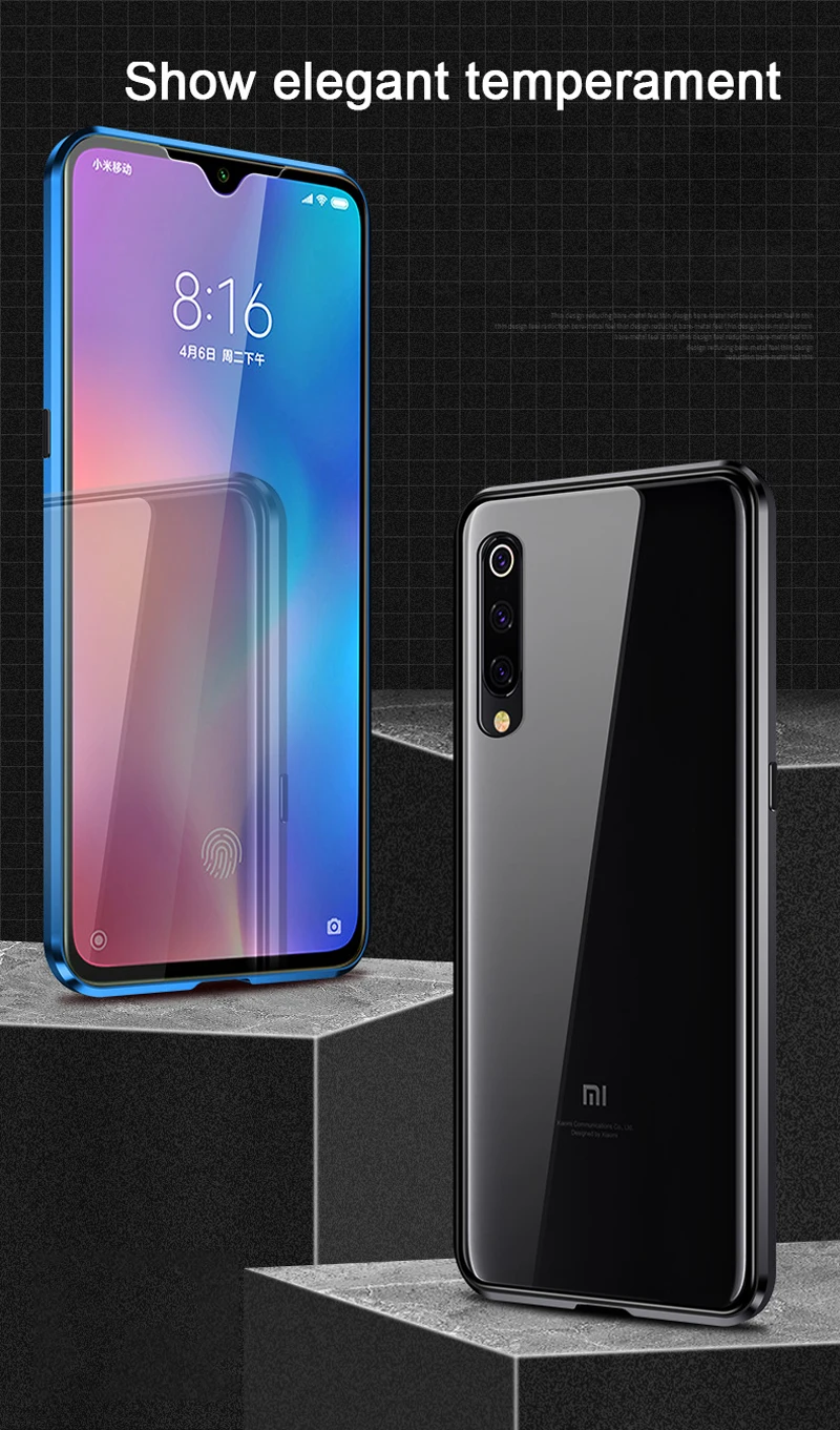 Магнитный адсорбционный металлический стеклянный чехол для Xiaomi mi CC 9 9E 8 9T 6X A2 A3 Lite F1 Red mi Note 7 K20 Pro 7A CC9 двойная боковая крышка