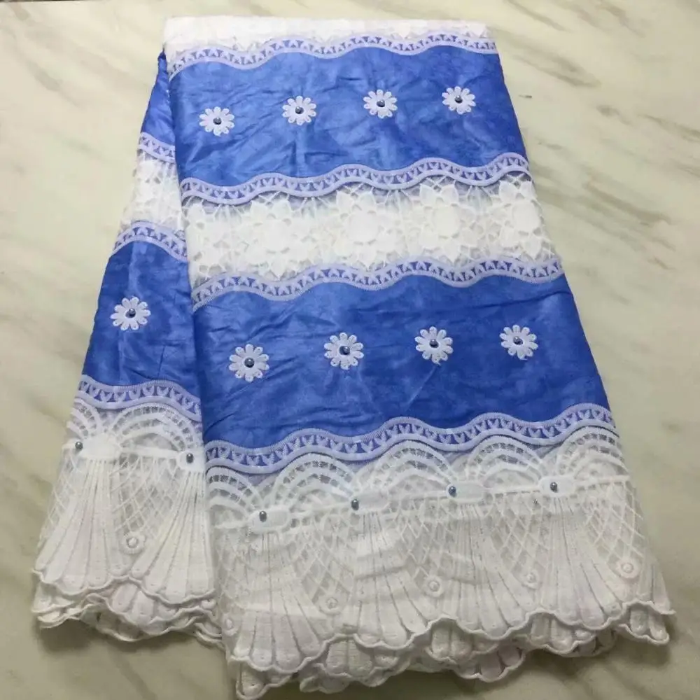 Африканская морская Базен парча Дамасская ткань для Femme Robe Базен Riche Brode со швейцарским хлопковым кружевом 5 ярдов PL02