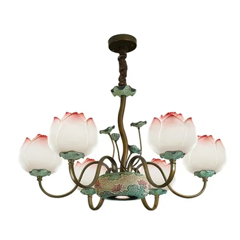 

Modern Flower New Chinese Style Chandelier Hotel Hall Living Room Dining Room Stairs Villa Bedroom Iron Led Lotus Chandelier