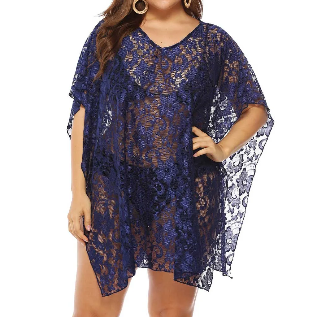 

Summer Casual Plus size XL-4XL Lace Hollow out Beach Dress Smock Tops Beach Cover Up Swimwear Women Saida De Praia Pareos Cpae