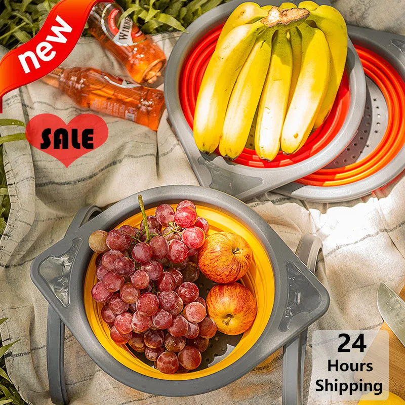 Foldable Fruit Vegetable Cleaning Drain Basket Food Grade Silicone Cleaning Vegetable Filter